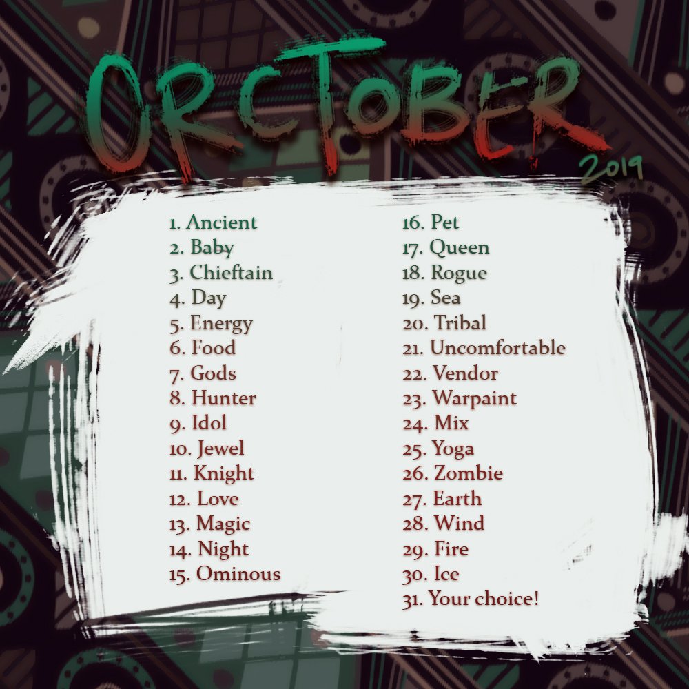 Orctober 2019 prompt list